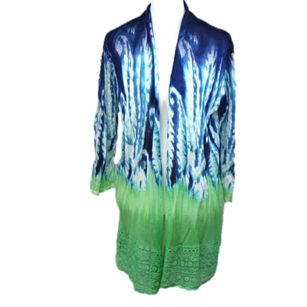 Chico's Green Chambray Ombre Embroidery Jacket Size M (# 1)
